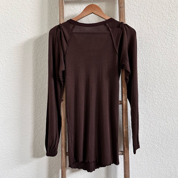 Pure T Brown Puff Shoulder Long Sleeve Top sz: 1 or Small - Picture 8 of 8